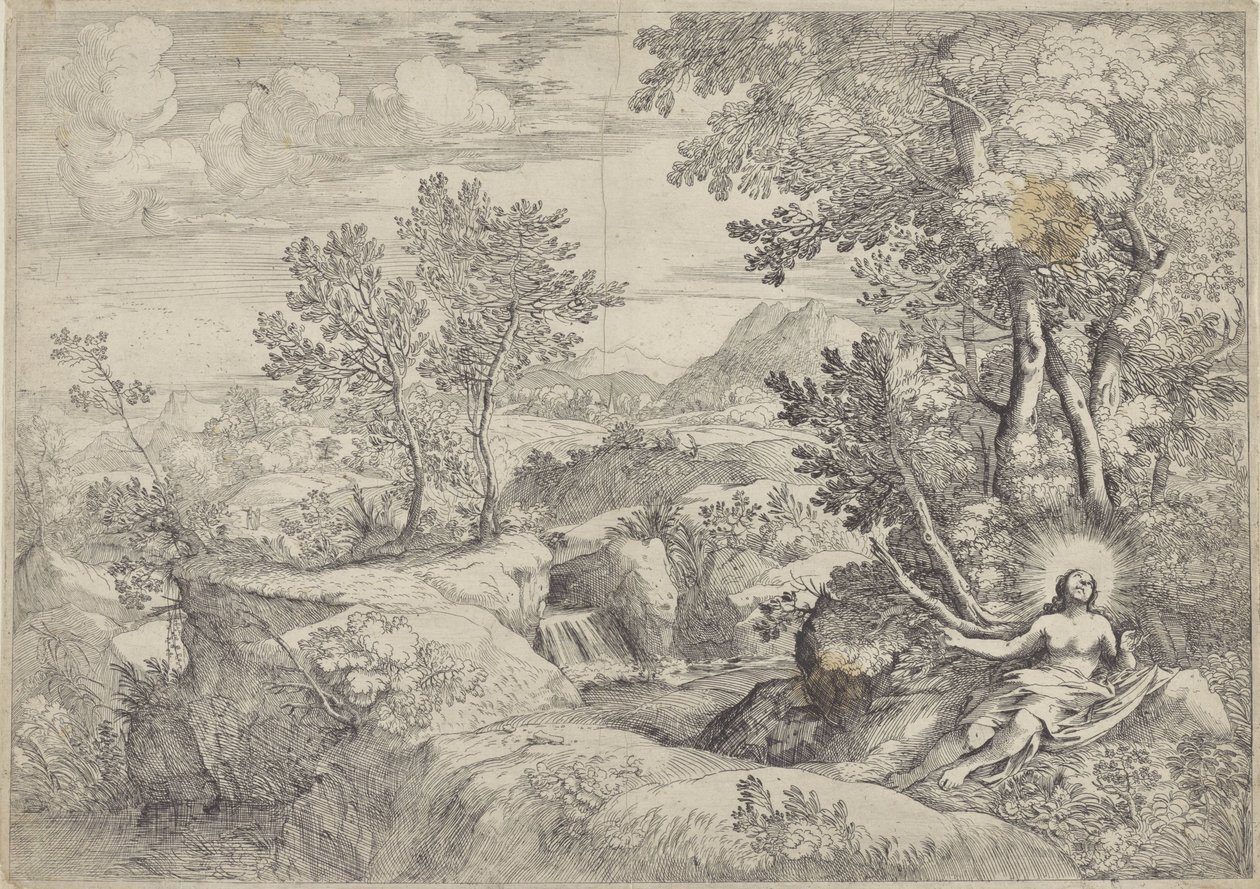 Landskap med den ångerfulla Maria Magdalena av Giovanni Francesco Grimaldi