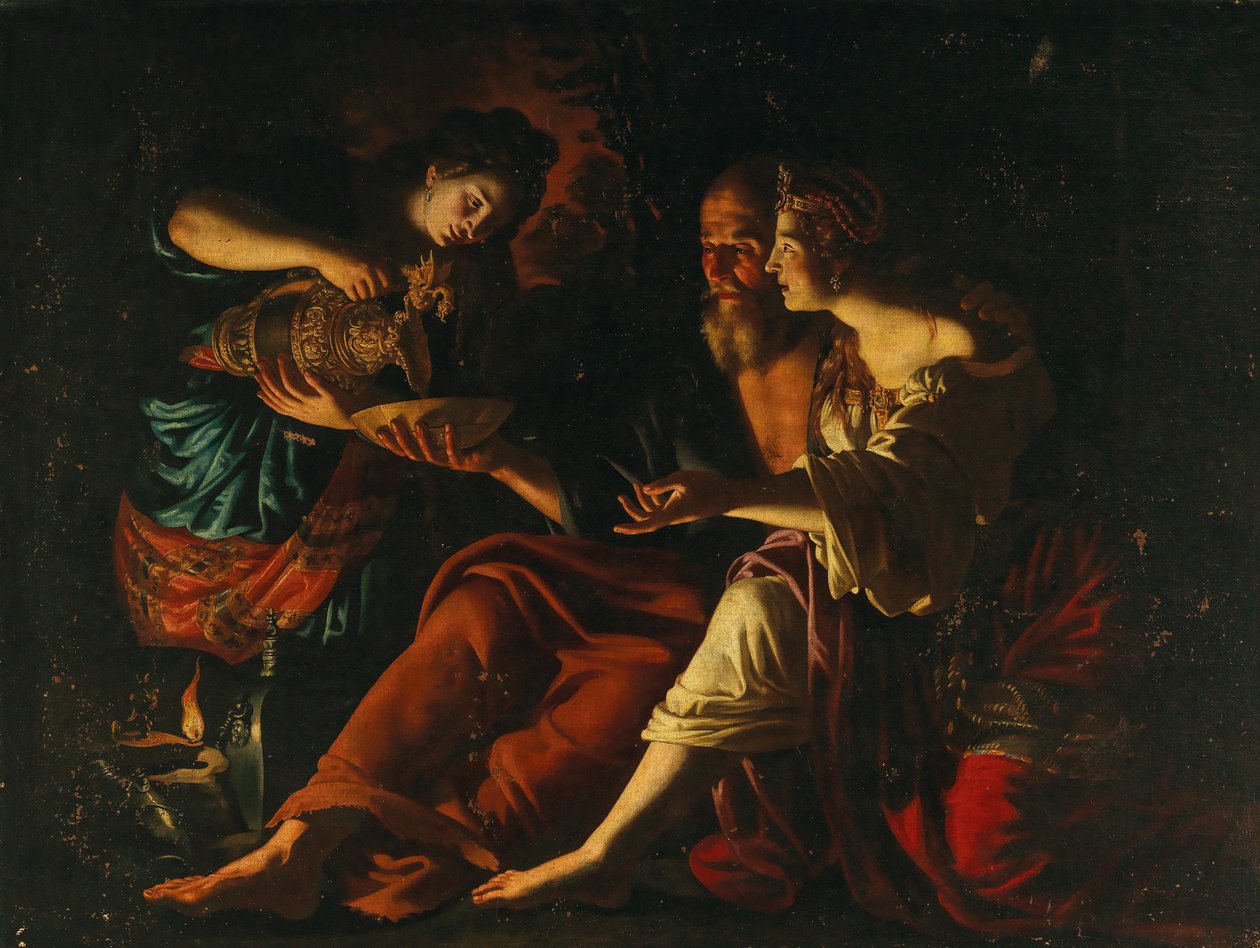 Lot och hans döttrar. av Giovanni Francesco Guerrieri