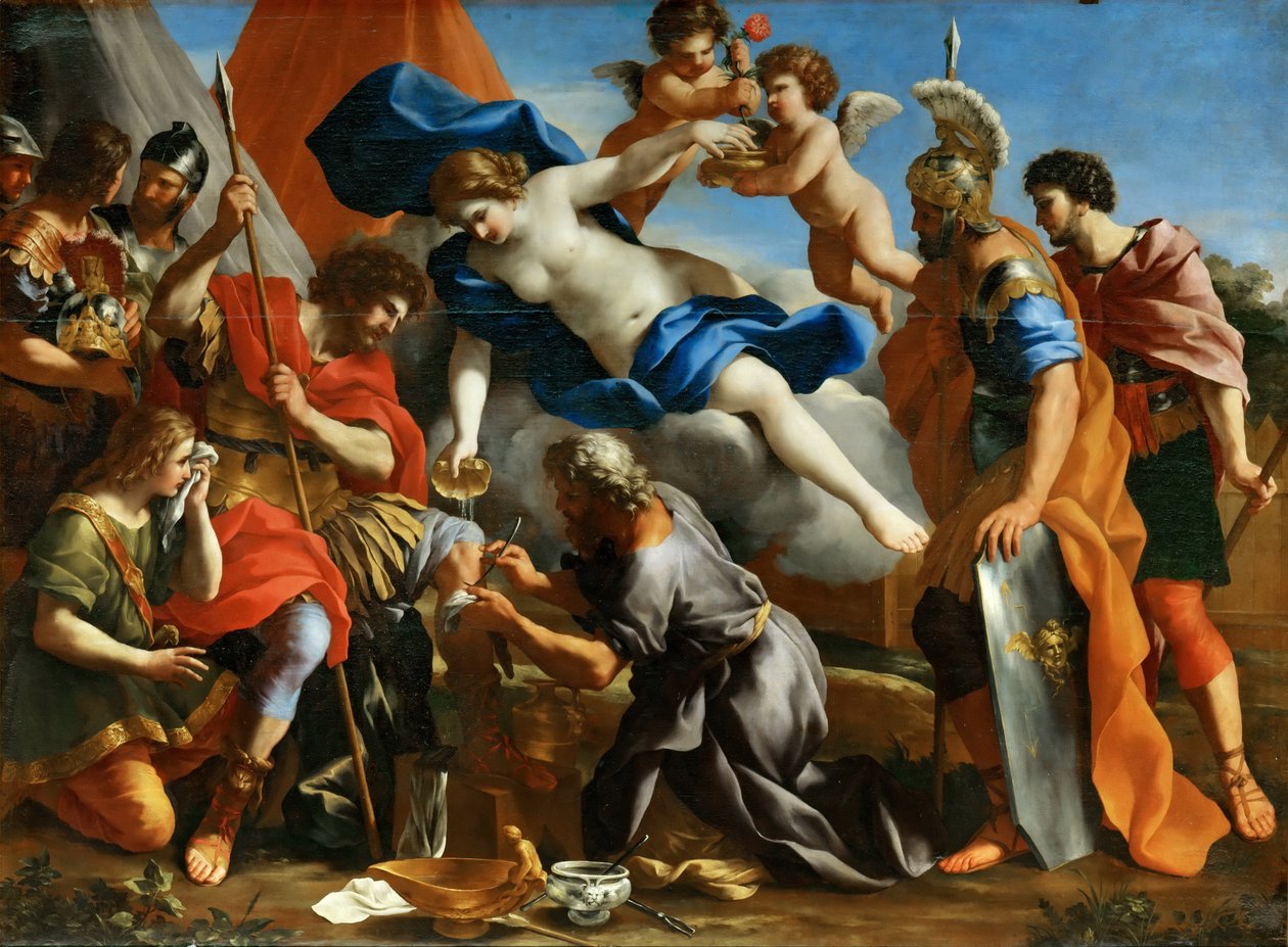 Venus häller balsam på Aeneas sår av Giovanni Francesco Romanelli