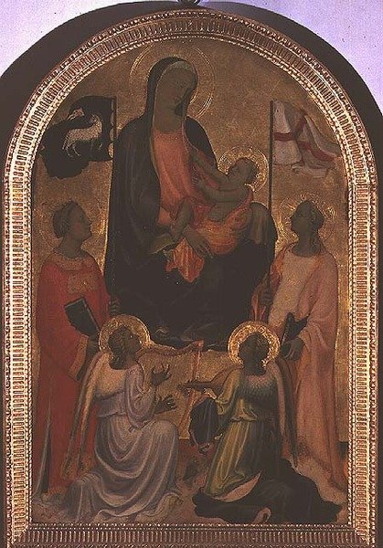 Madonna och barn med St. Stephen och St. Ursula (tempera på panel) av Giovanni Francesco Toscani