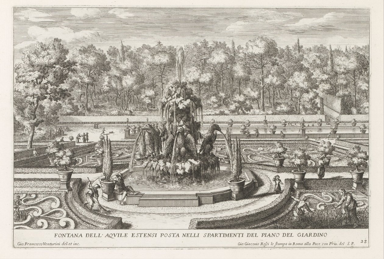 Fountain of the Estensi Eagles i de tuinen van de Villa d