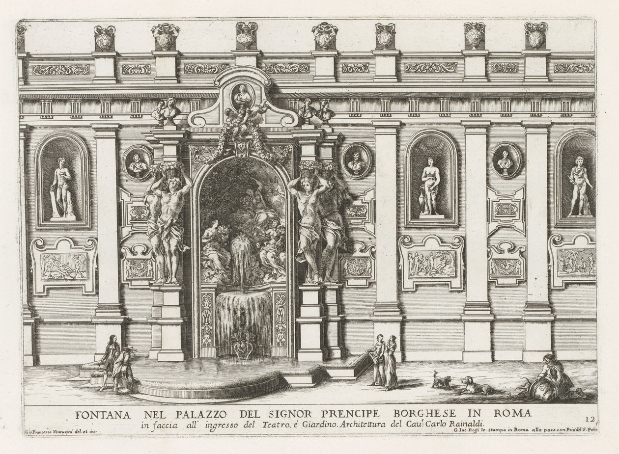 Nymfaeum på plats på Palazzo Borghese i Rom Fontän i palatset Signor precipe Borghese i Rom (...) (titel på objektet) Fontänerna i Roms palats och trädgårdar (serietitel) Fonteinen in de paleizen en tuinen van Rome (serie av Giovanni Francesco Venturini