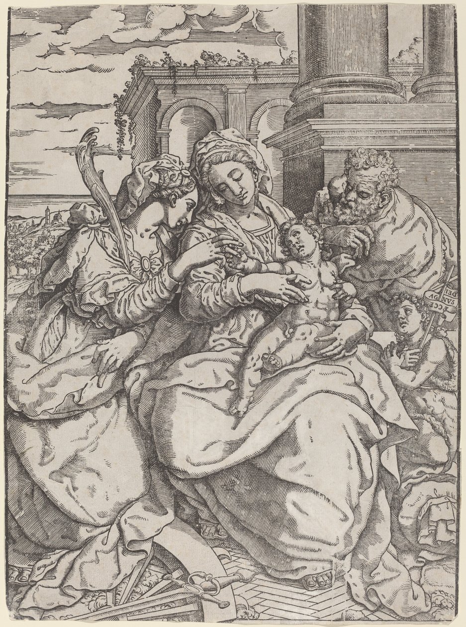 Madonna och barn med Saint Catherine av Giovanni Gallo after Marco Pino