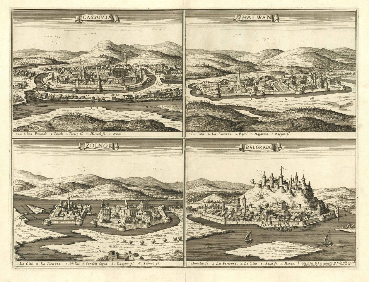Slotten i Košice, Hatvan, Szolnok och Belgrad (Giovanni Giacomo De Rossi, 1683) av Giovanni Giacomo De Rossi