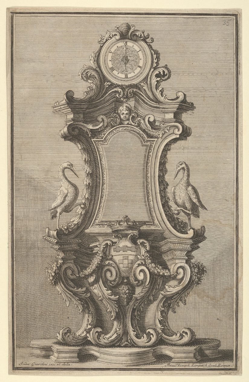 Design för en klocka, från Disegni Diversi, 1714 eller 1750. av Giovanni Giardini