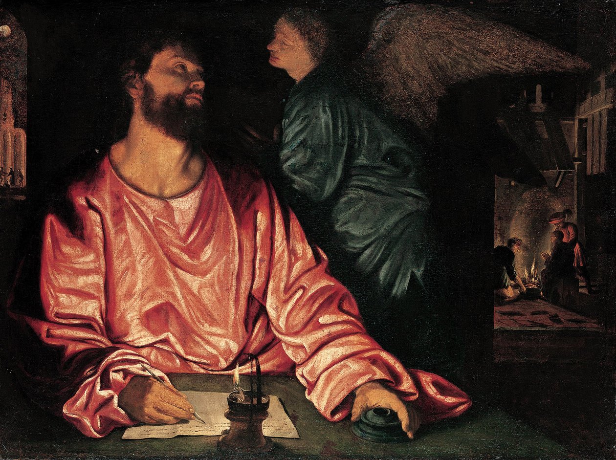 Saint Matthew and the Angel, ca 1534 (olja på duk) av Giovanni Girolamo Savoldo
