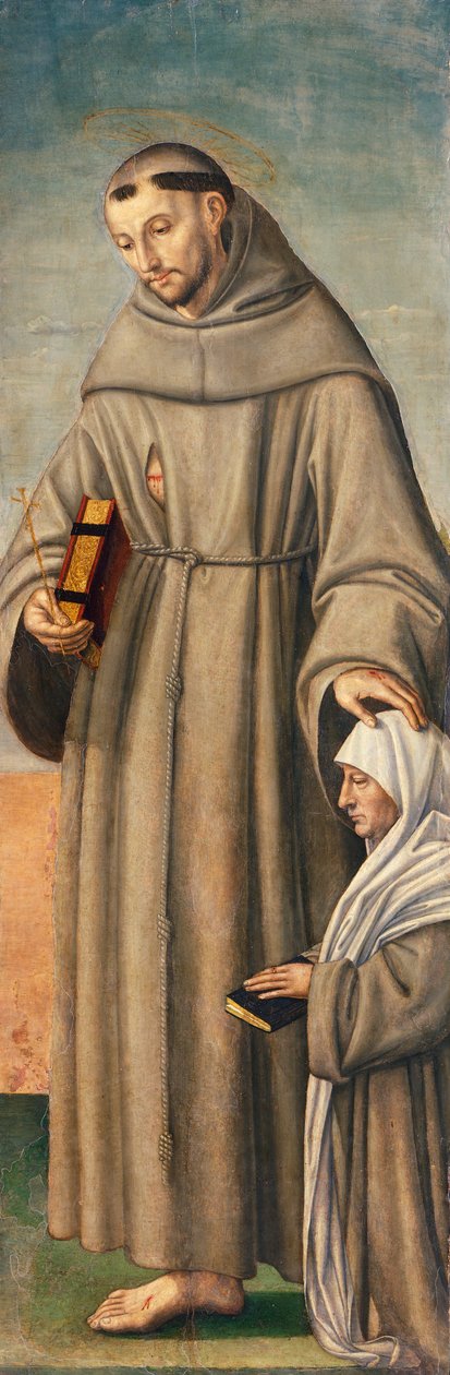 Franciskus och kommissarie, gångjärn till Triptyk föreställande Födelsekyrkan med Franciskus och Bartolomeus med två donatorer av Giovanni Girolamo Savoldo