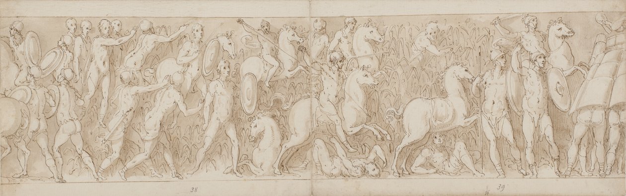 Slutet på en återställd del av kolonnen (XLVII); sarmaterna förföljs in i träsket (XLVIII); romarna attackerar en tysk (?) fästning (början av LIV) av Giovanni Guerra