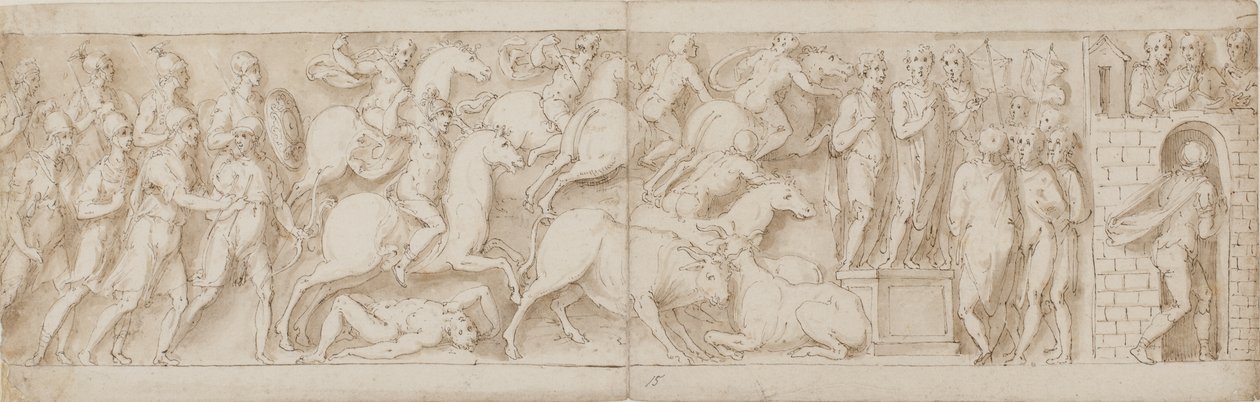 romerska bågskyttar(?), romerska överfall (XCIX); Marcus Aurelius tilltalar sina vakter (C); Marcus Aurelius får en varning (CI) av Giovanni Guerra