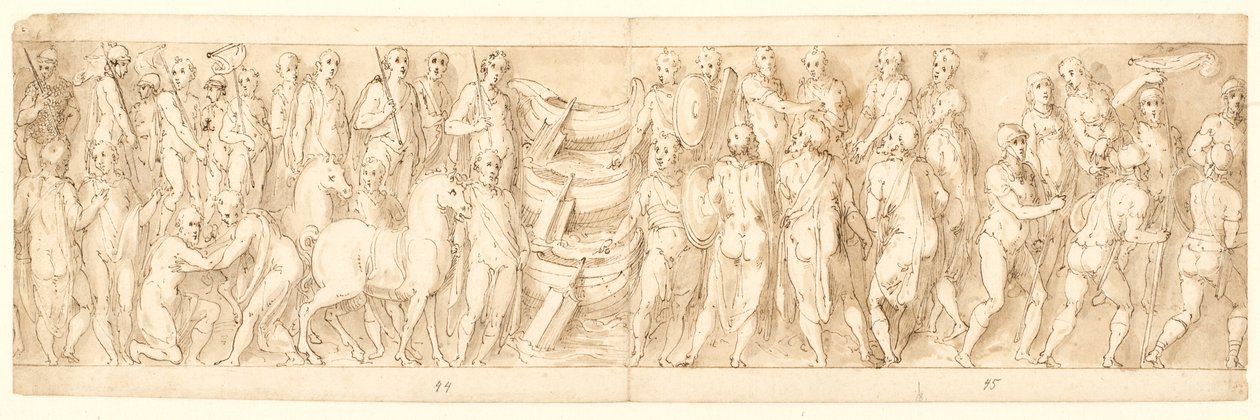 Sarmaterna kapitulerar (LIII); Tyskarna leds över Donau (LIX); Tyskarna anklagas av Sarmatians före Marcus Aurelius (LX); början på en halshuggningsscen (LXI) av Giovanni Guerra