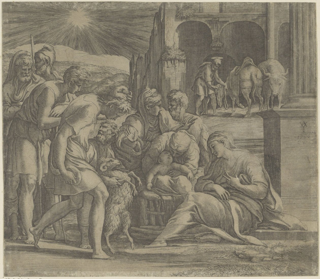 Tillbedjan av herdarna av Giovanni Jacopo Caraglio