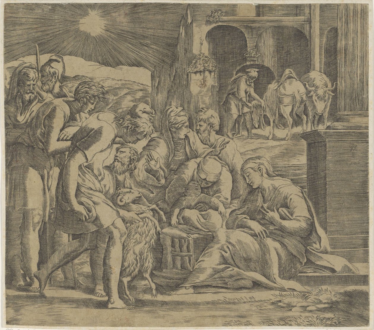 Tillbedjan av herdarna av Giovanni Jacopo Caraglio