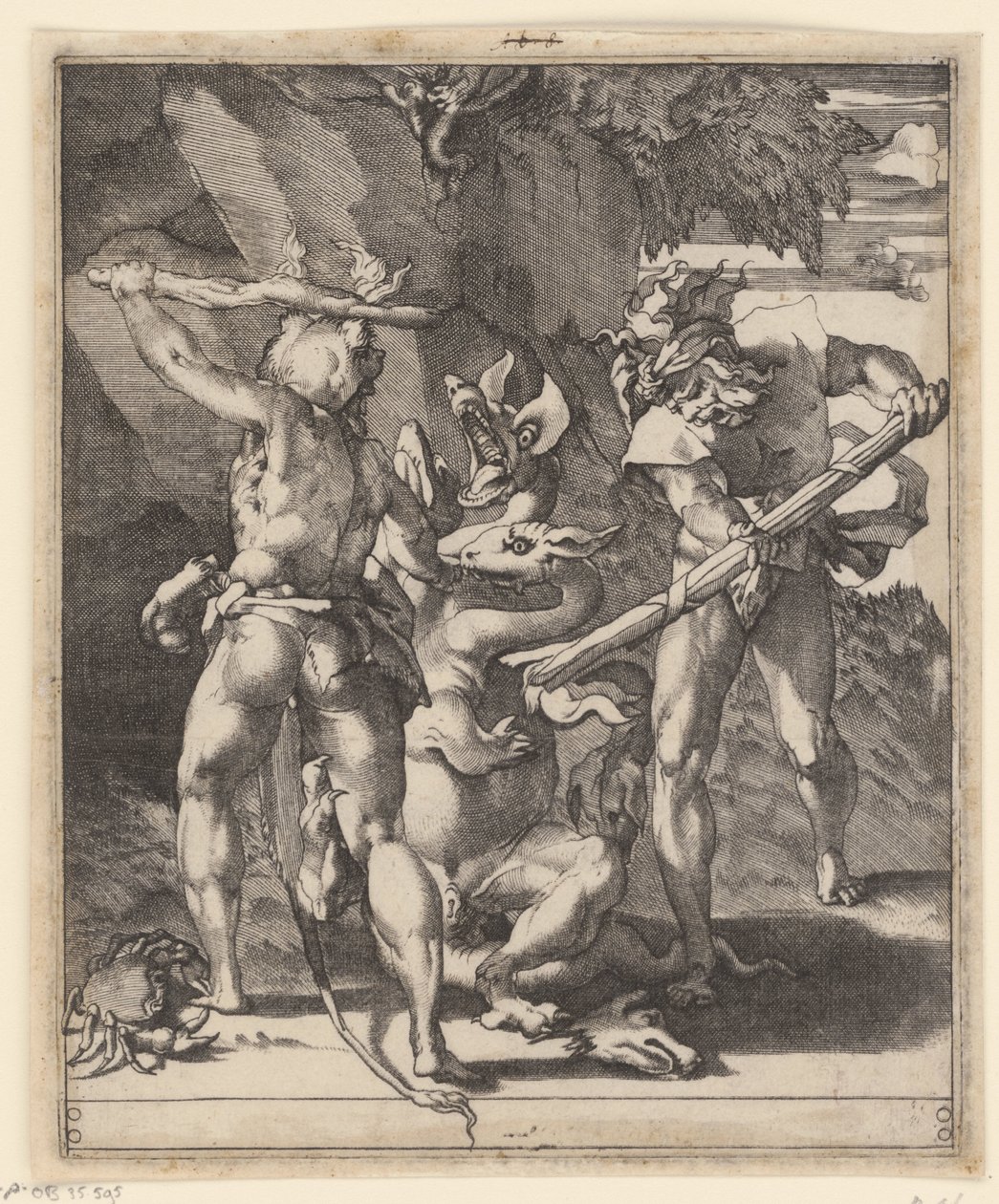 Hercules kämpar mot Lernas hydra Scener med Hercules (serietitel) av Giovanni Jacopo Caraglio