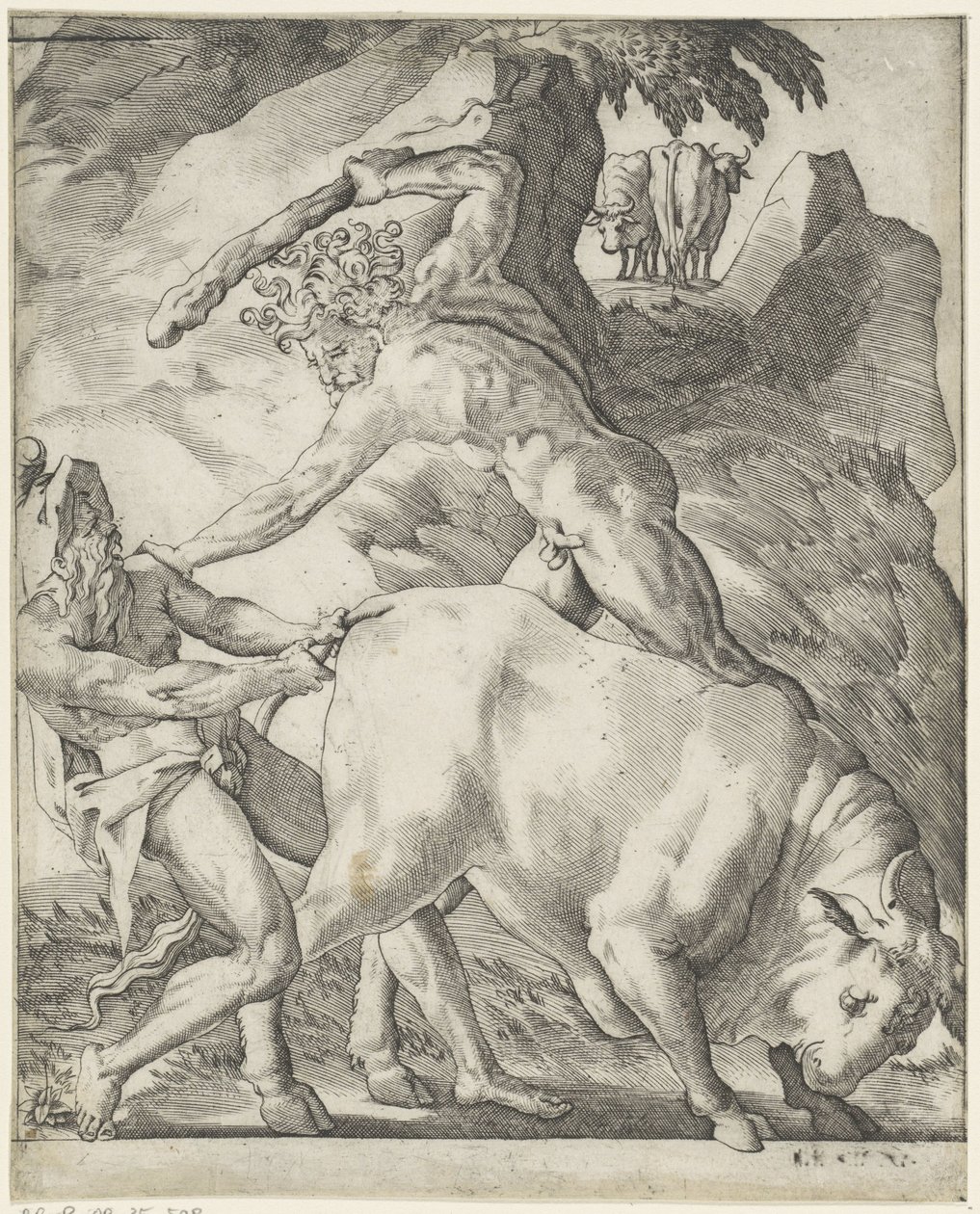 Hercules slåss med Cacus Scener med Hercules (serietitel) av Giovanni Jacopo Caraglio