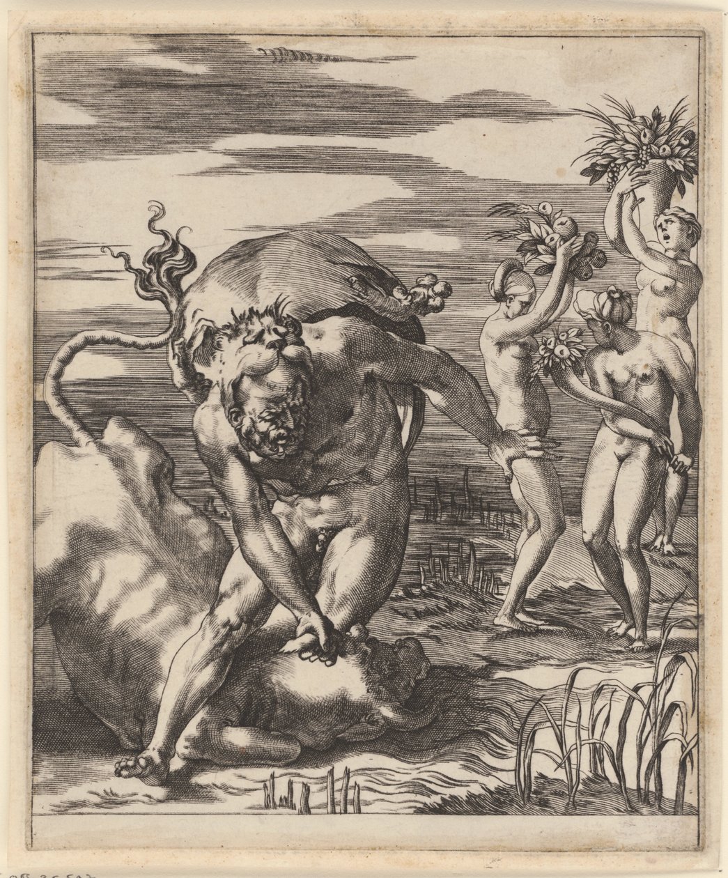Hercules brottas med Achelous Scener med Hercules (serietitel) av Giovanni Jacopo Caraglio