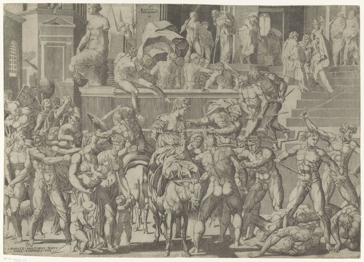 Strid mellan romarna och sabinerna Raptus Sabinaro (titel på objekt) av Giovanni Jacopo Caraglio