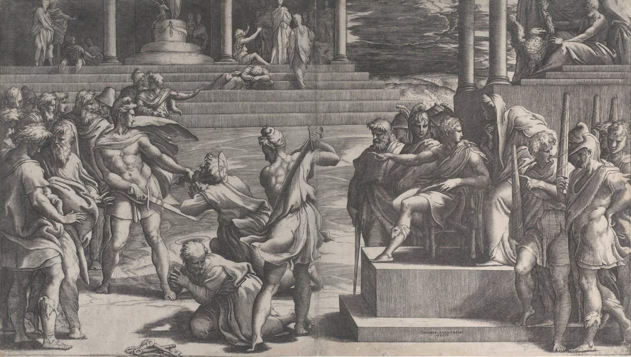 Sankt Paulus martyrskap och Sankt Peters fördömelse, 1524-27. av Giovanni Jacopo Caraglio