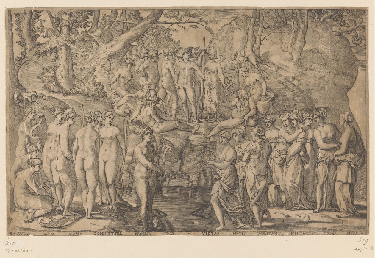 Tävling mellan Muses och Pierides av Giovanni Jacopo Caraglio