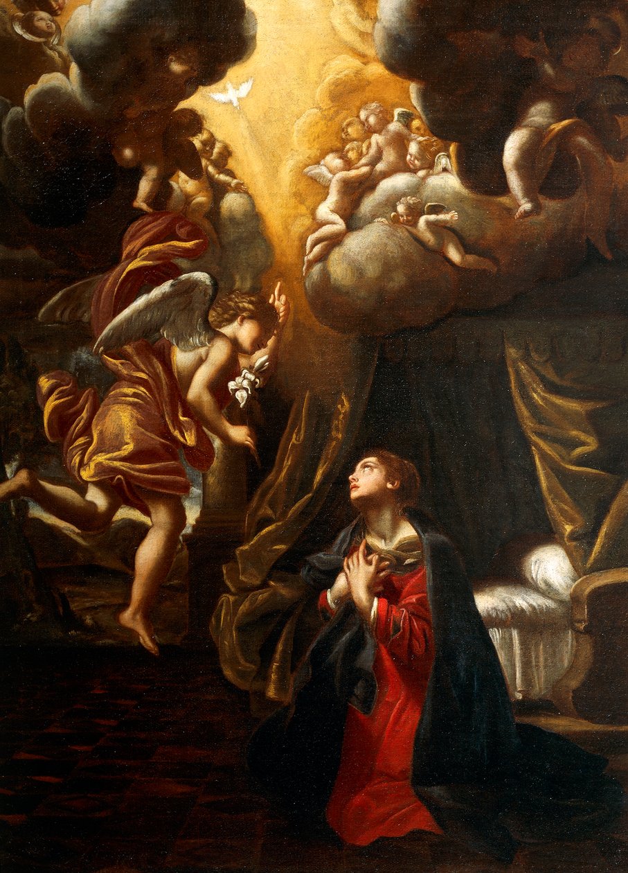 Annunciation, av Giovanni Lanfranco (1582-1647), olja på duk, 76x55 cm av Giovanni Lanfranco