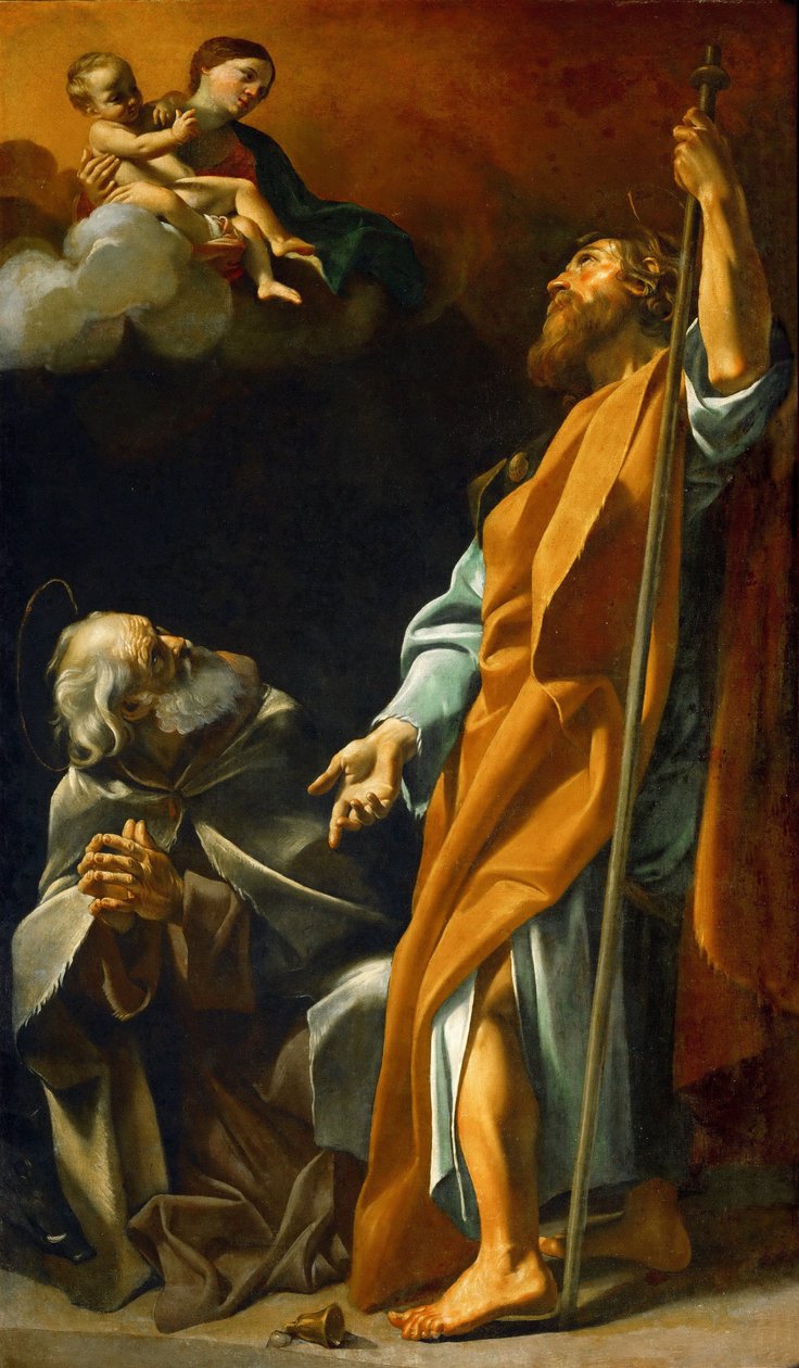 Barock: Jungfru Maria visar sig för Saint Jacques och Saint Antoine abbe - Jungfru Maria visar sig för Saints James och Anthony Abbas av Lanfranco, Giovanni (1582-1647), ca. 1622. Olja på duk, 220x127,5. Konsthistoriska museet, Wien av Giovanni Lanfranco
