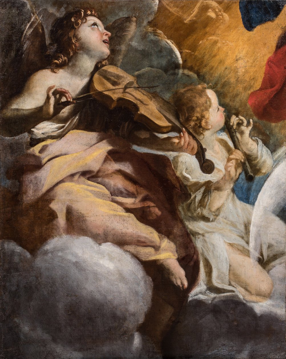 "" Les anges musiciens "" (De musikaliska änglarna) Peinture de Giovanni Lanfranco (1582-1647) 1628-1630 Santa Maria della Concezione-kyrkan, Rom av Giovanni Lanfranco