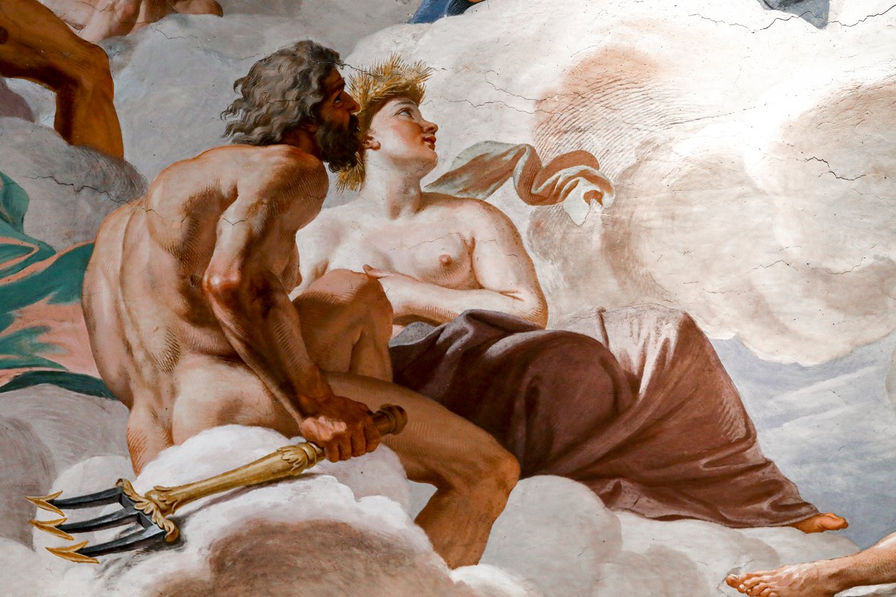 Neptunus och Ceres. Detalj av "Gudarnas råd" 1624-1625. fresk av Giovanni Lanfranco