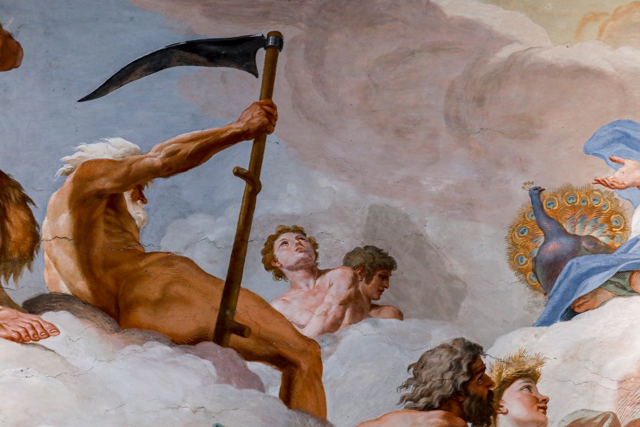 Saturnus, tidens gud. Detalj av "Gudarnas råd" 1624-1625. fresk av Giovanni Lanfranco