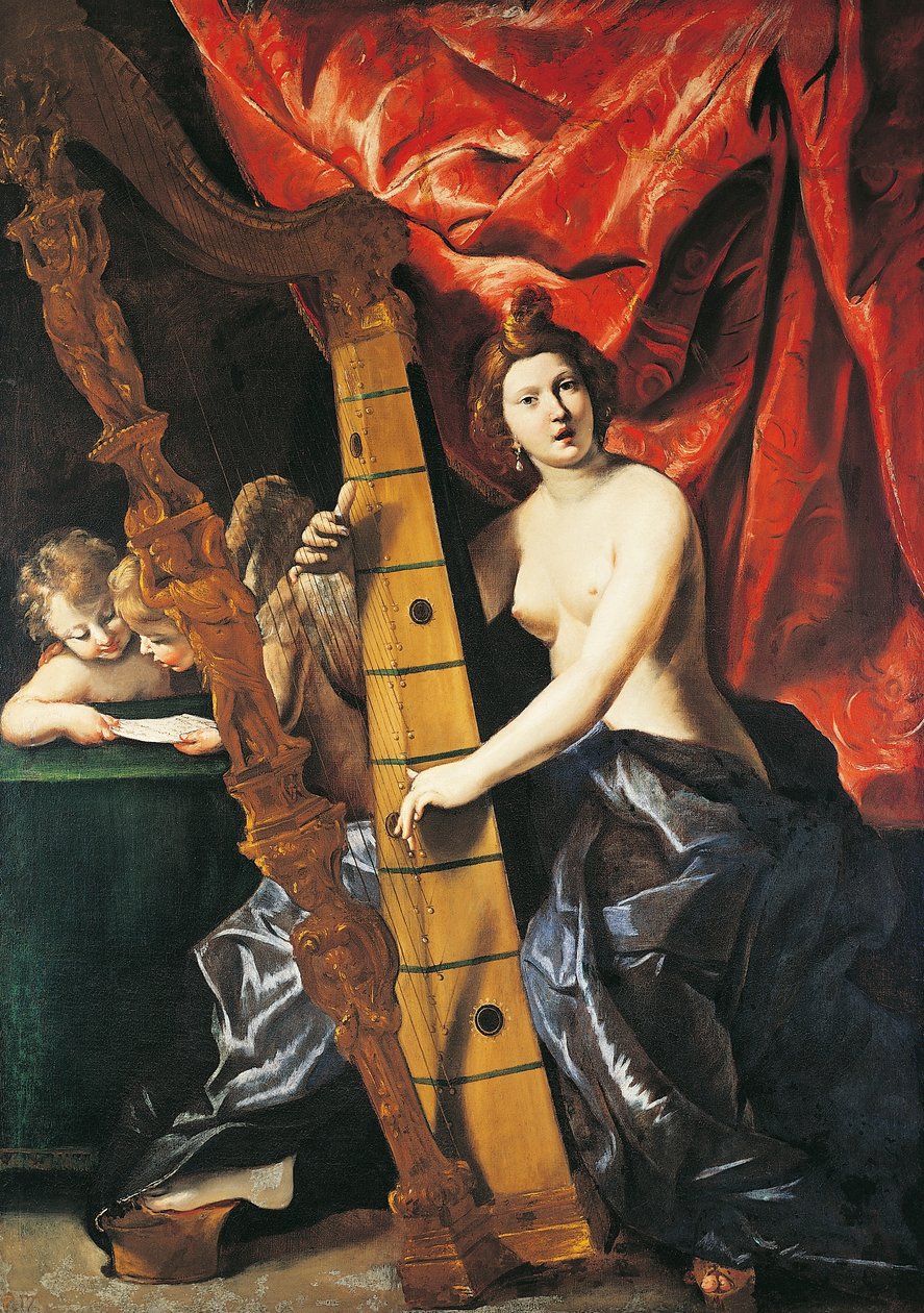 Venus spelar harpa, Allegory of Music, av Giovanni Lanfranco av Giovanni Lanfranco