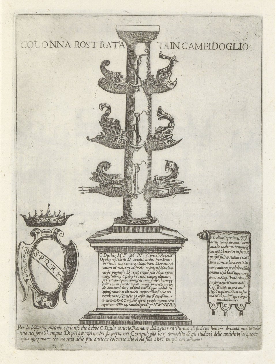 Rostral kolumn Colonna rostrata i Campidoglio (titel på objekt) Moderna och antika monumenten och byggnadsverk i Rom (serietitel) Utsmyckningar av antika och moderna byggnader i Alma-staden Rom (serietitel) av Giovanni Maggi