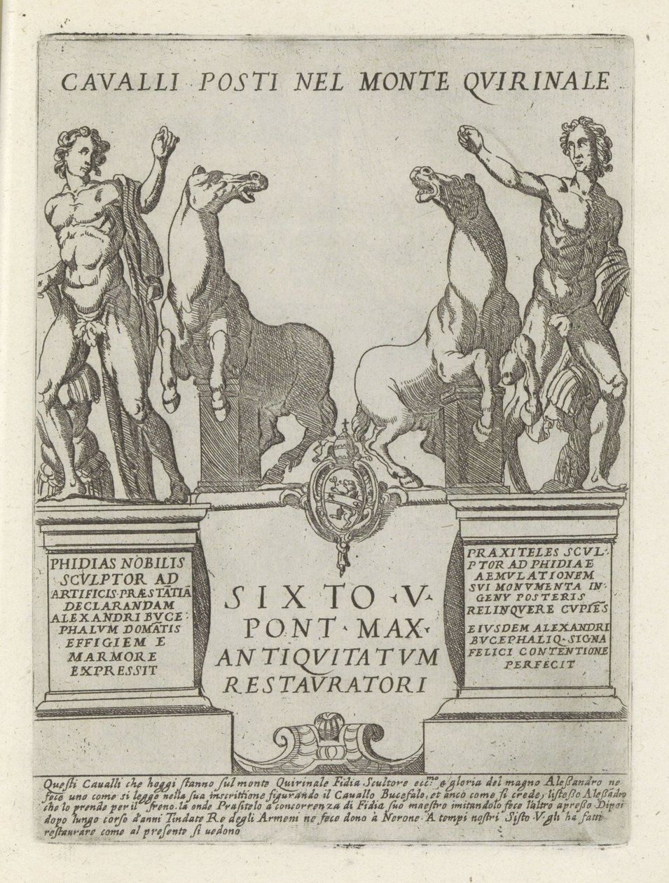 Dioscuren op de Quirinaal Hästar placerade i Mount Quirinale (titel på objekt) Moderna och antika monumenten och byggnadsverk i Rom (serietitel) Utsmyckningar av antika och moderna byggnader i Alma-staden Rom (serietitel) av Giovanni Maggi