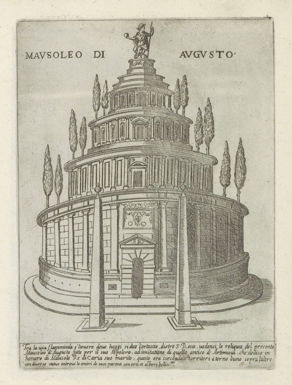 Augustus mausoleum i Rom Mausoleo di Augusto (titel på objekt) Moderna och antika monument och byggnader i Rom (serietitel) Ornamenti di fabriche antichi et moderni dell