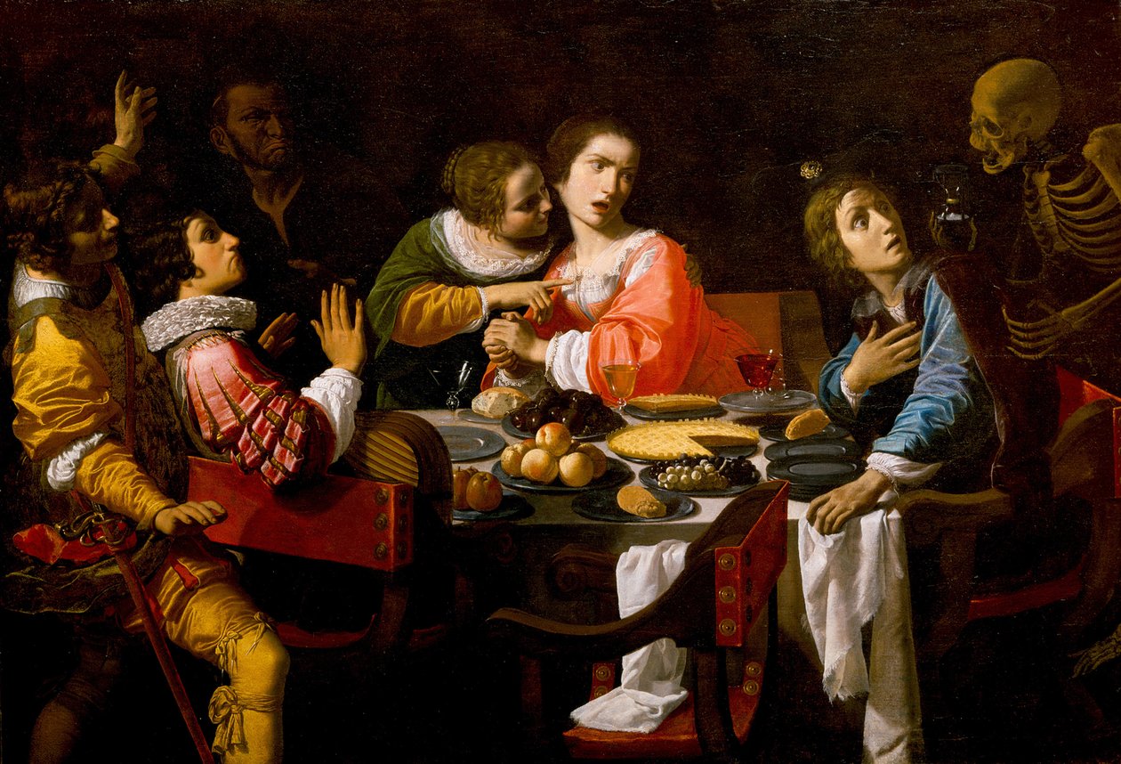 Döden kommer till bankettbordet Memento Mori, ca. 1635 av Giovanni Martinelli