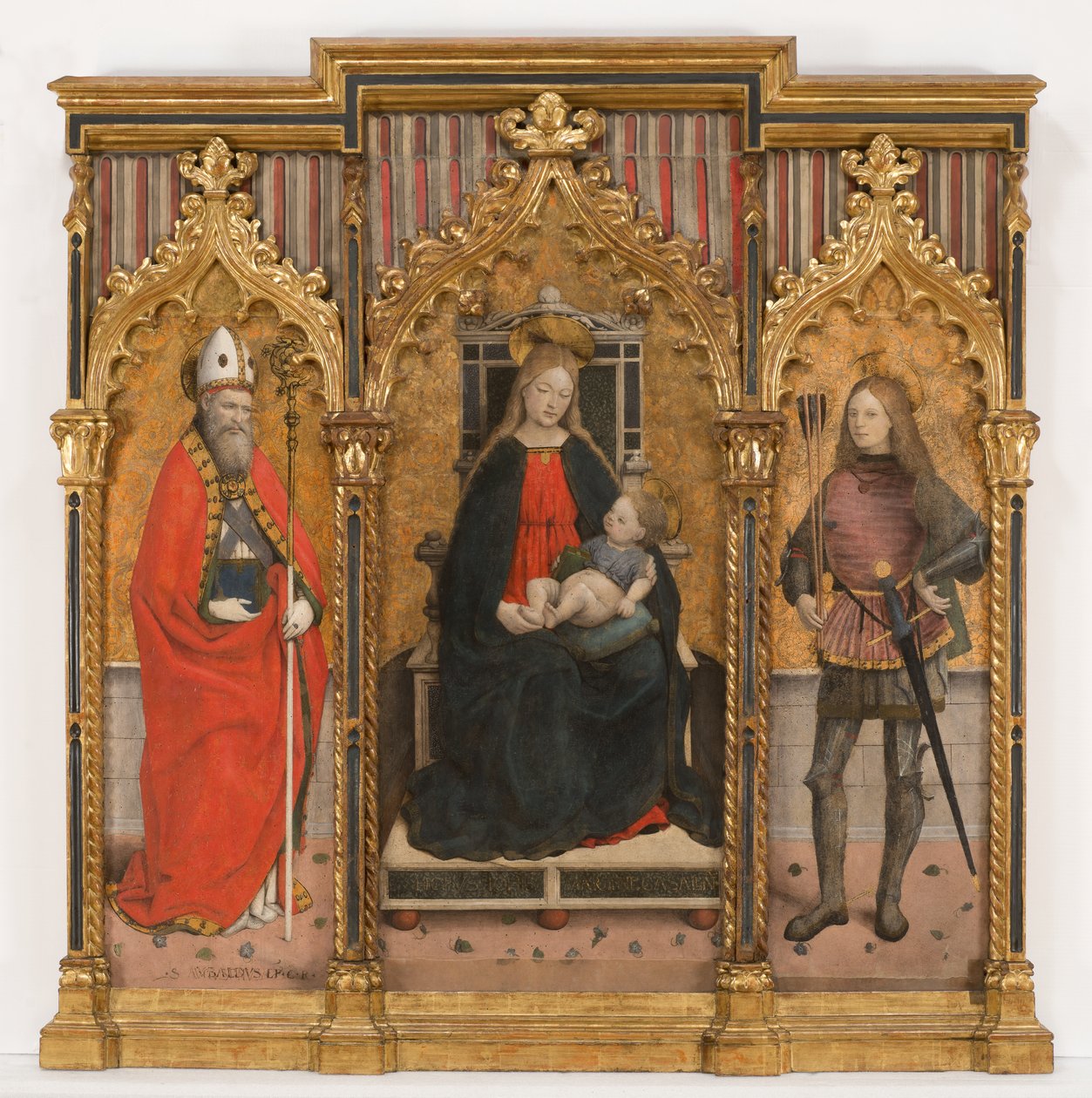 Madonna tronade med barnet och heliga Ubaldo och Sebastian av Giovanni Martino Spanzotti
