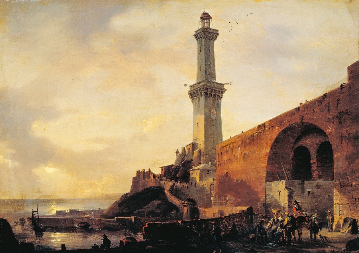Genua, utsikt över fyren, av Giovanni Migliara (1785-1837), olja på duk av Giovanni Migliara