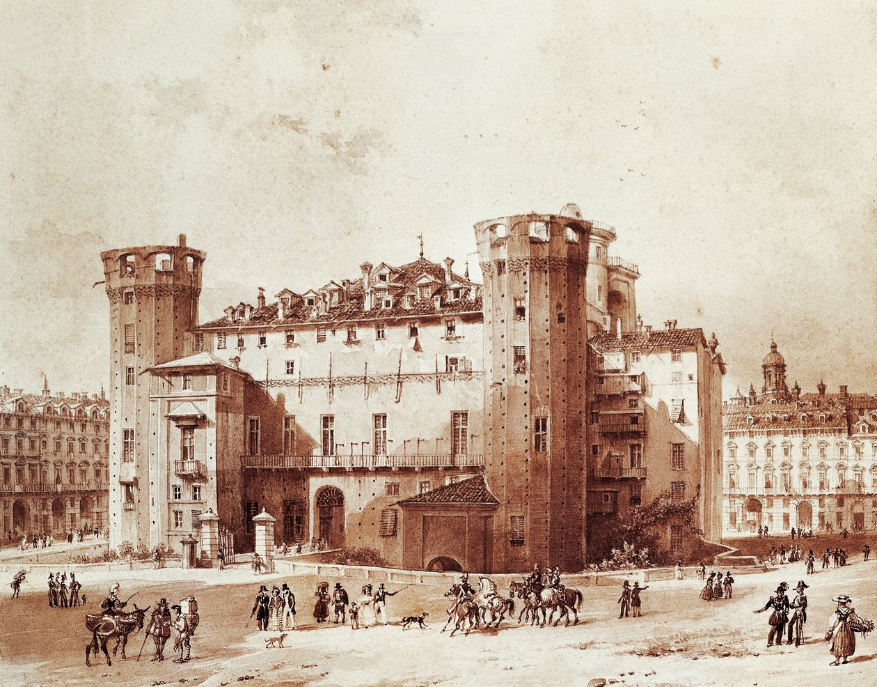 Utanför Palazzo Madama i Turin, av Giovanni Migliara (1785-1837) av Giovanni Migliara