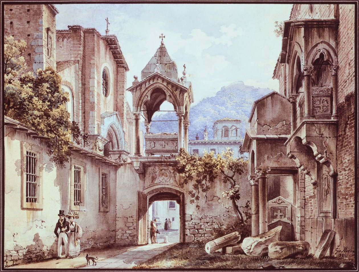 Borggården i San Giorgetto i Verona, Giovanni Migliara (1785-1837) av Giovanni Migliara