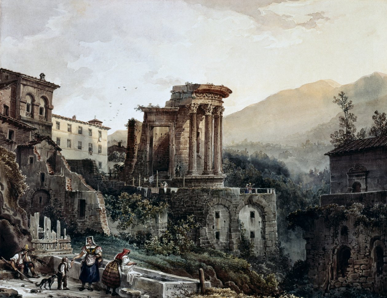 Vestatemplet i Tivoli, av Giovanni Migliara (1785-1837), Italien av Giovanni Migliara