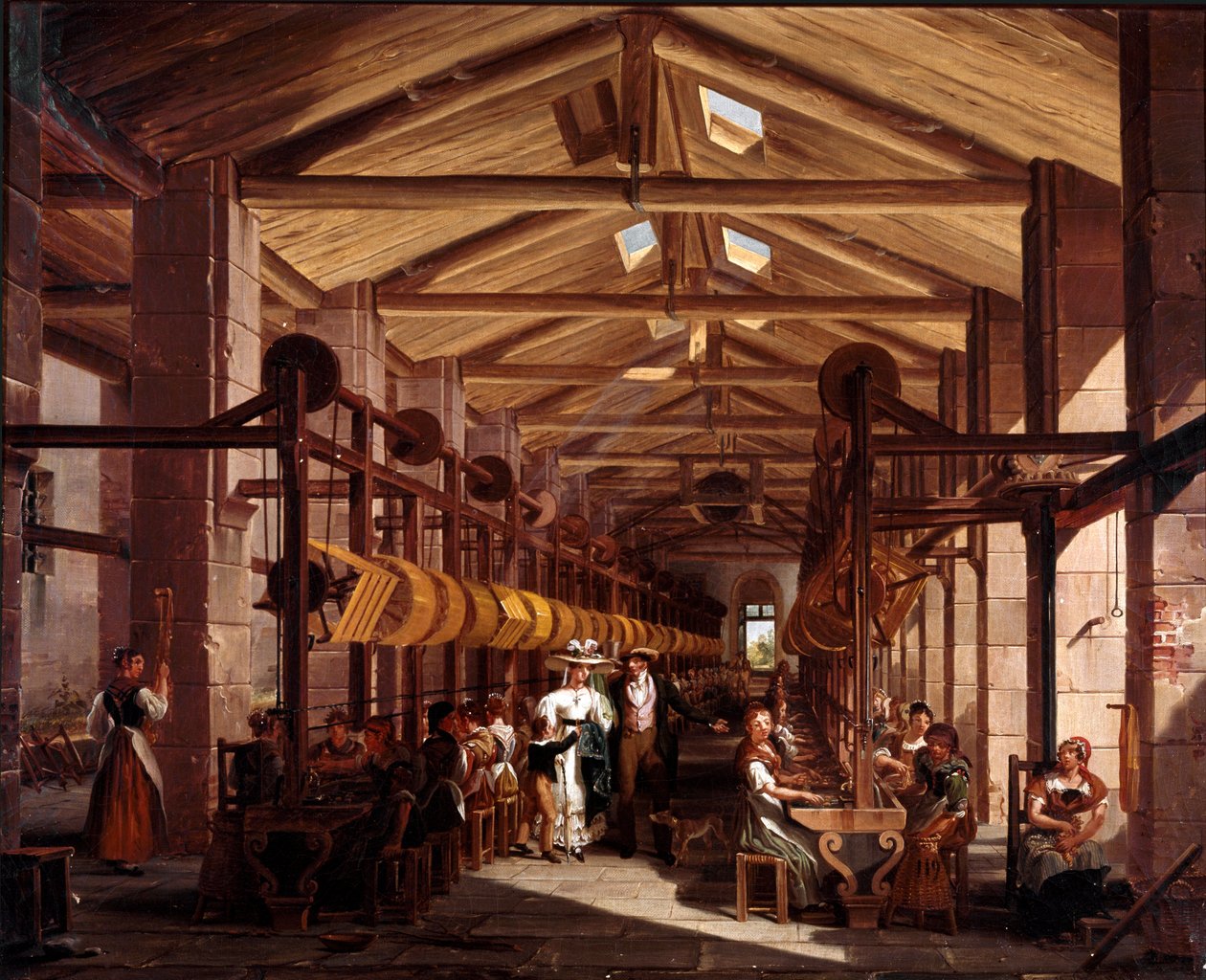 Spinnverkstaden Mylius har Boffalora Ticino nära Milano Målning av Giovanni Migliara (1785-1837) 1828 Olja på duk, höjd: 44 cm Menaggio, privat samling av Giovanni Migliara