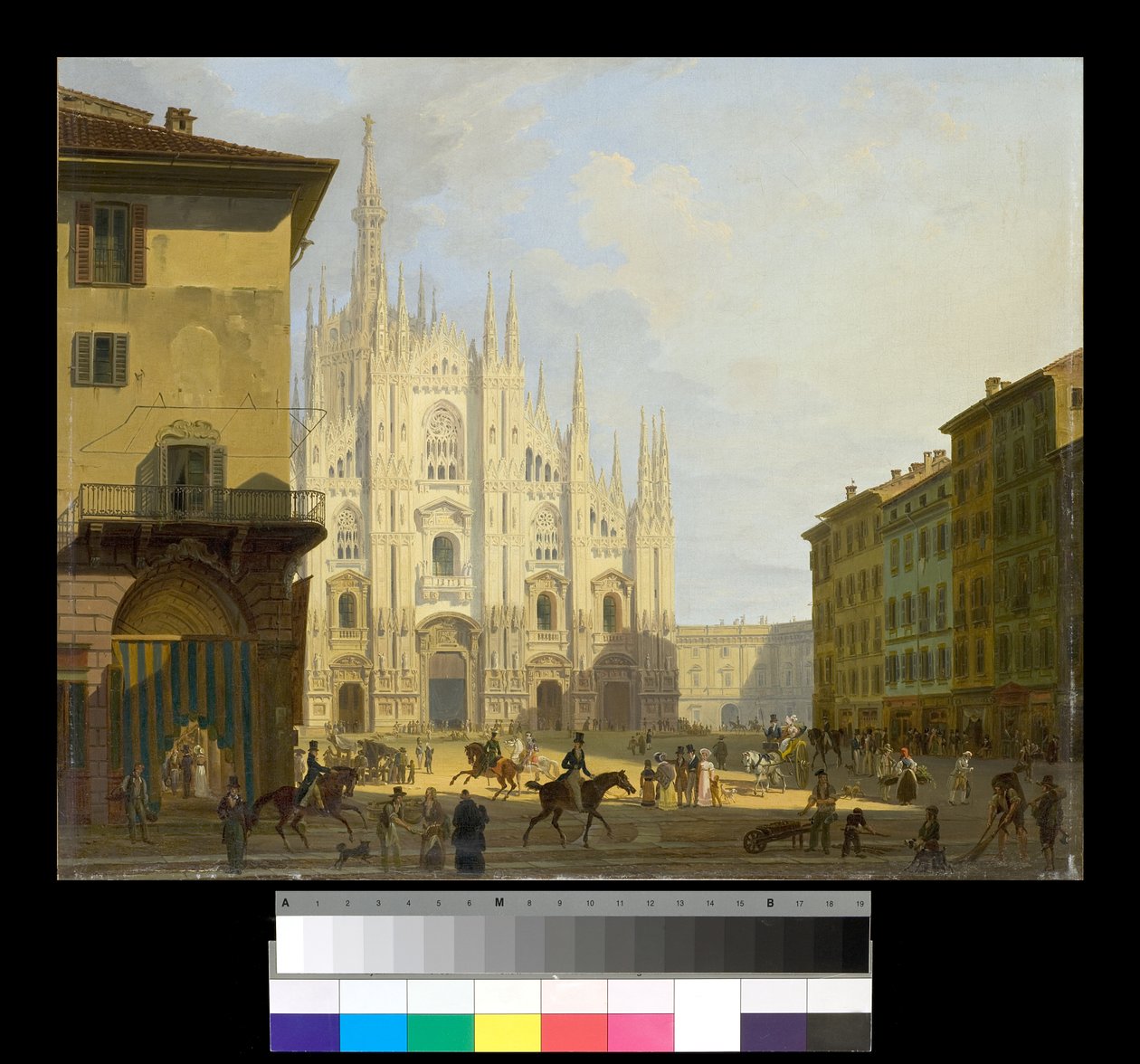 Utsikt över Piazza Duomo i Milano, 1819-28 av Giovanni Migliara