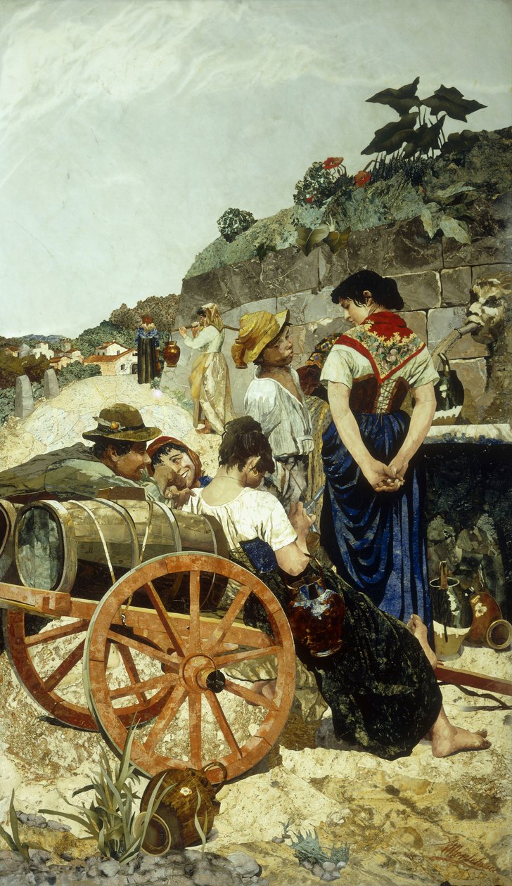 En italiensk marknadsscen (mosaik) av Giovanni Montelatici