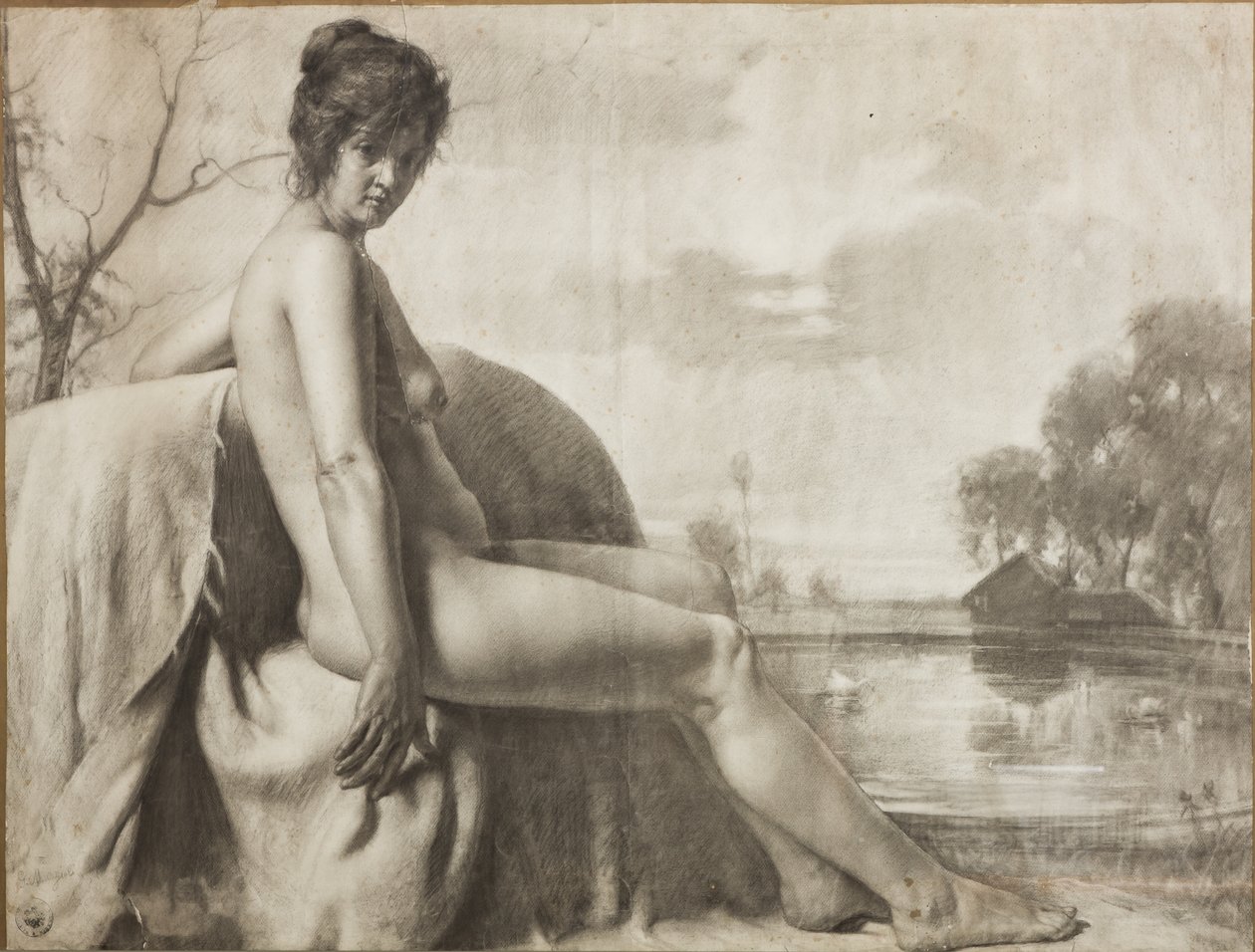 Naken kvinna (kol på papper) av Giovanni Muzzioli