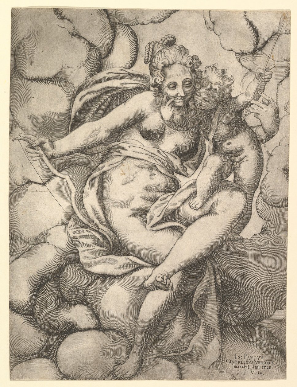 Venus och Amor i molnen, 1568. av Giovanni Paolo Cimerlino