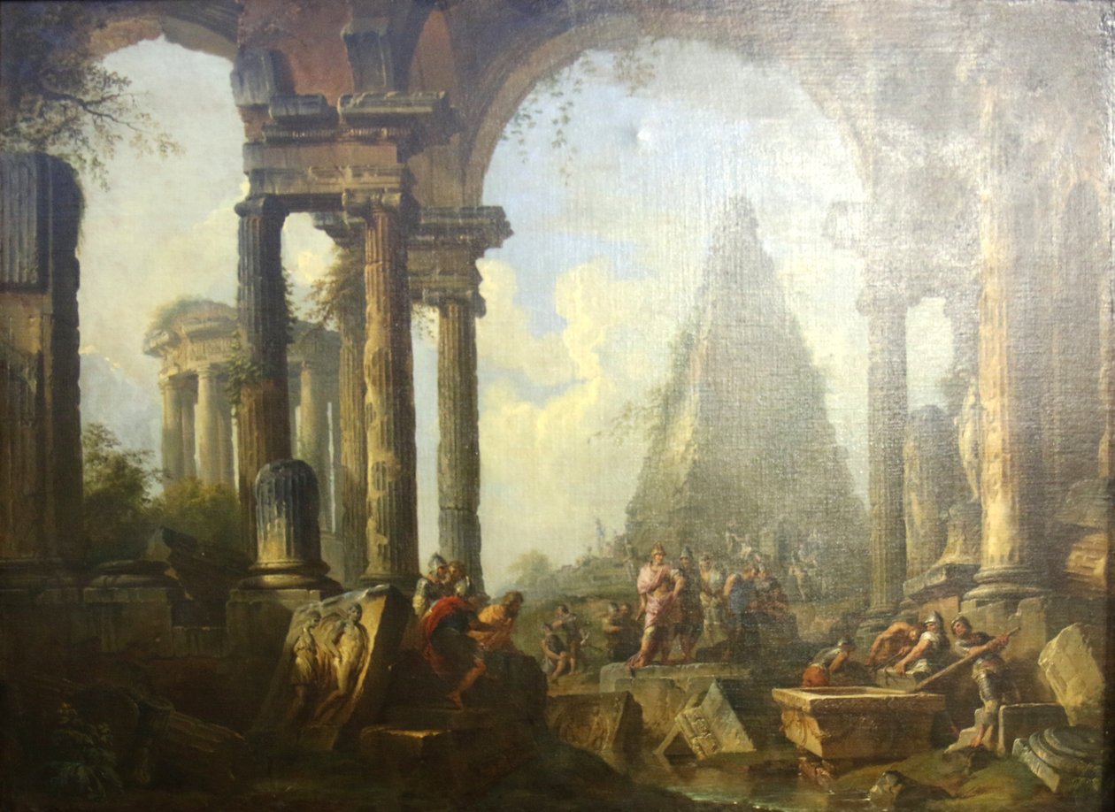 Alexander den store framför Akilles grav. av Giovanni Paolo Panini