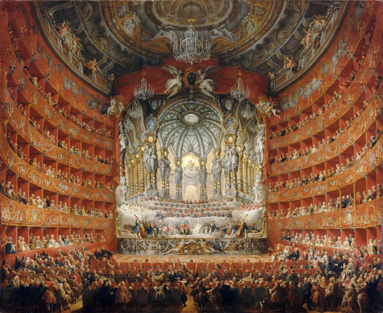 Musikalisk fest som hölls av kardinal de La Rochefoucauld i Teatro Argentina i Rom 1747 av Giovanni Paolo Pannini