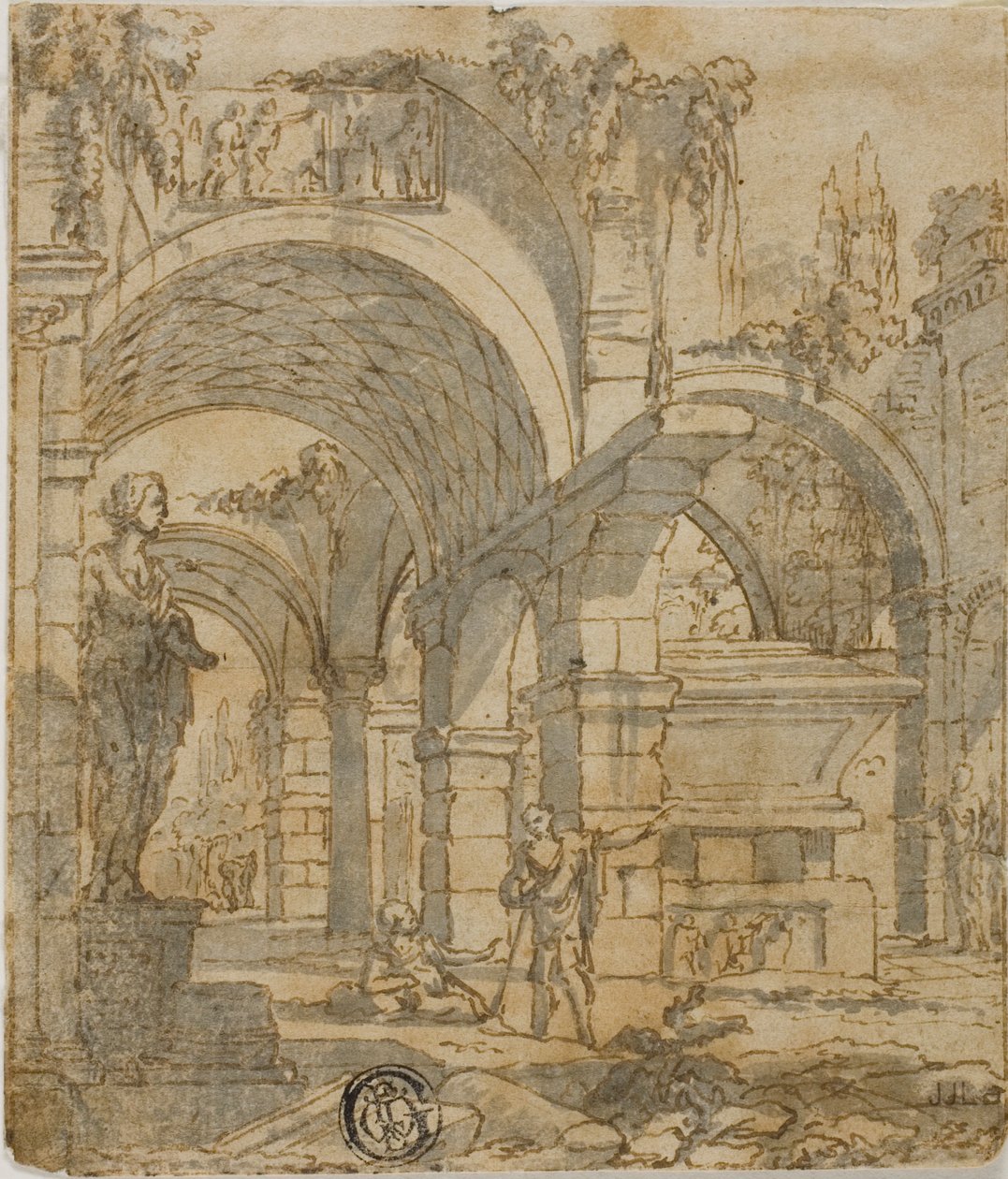 Romerska ruiner och två figurer av Giovanni Paolo Panini