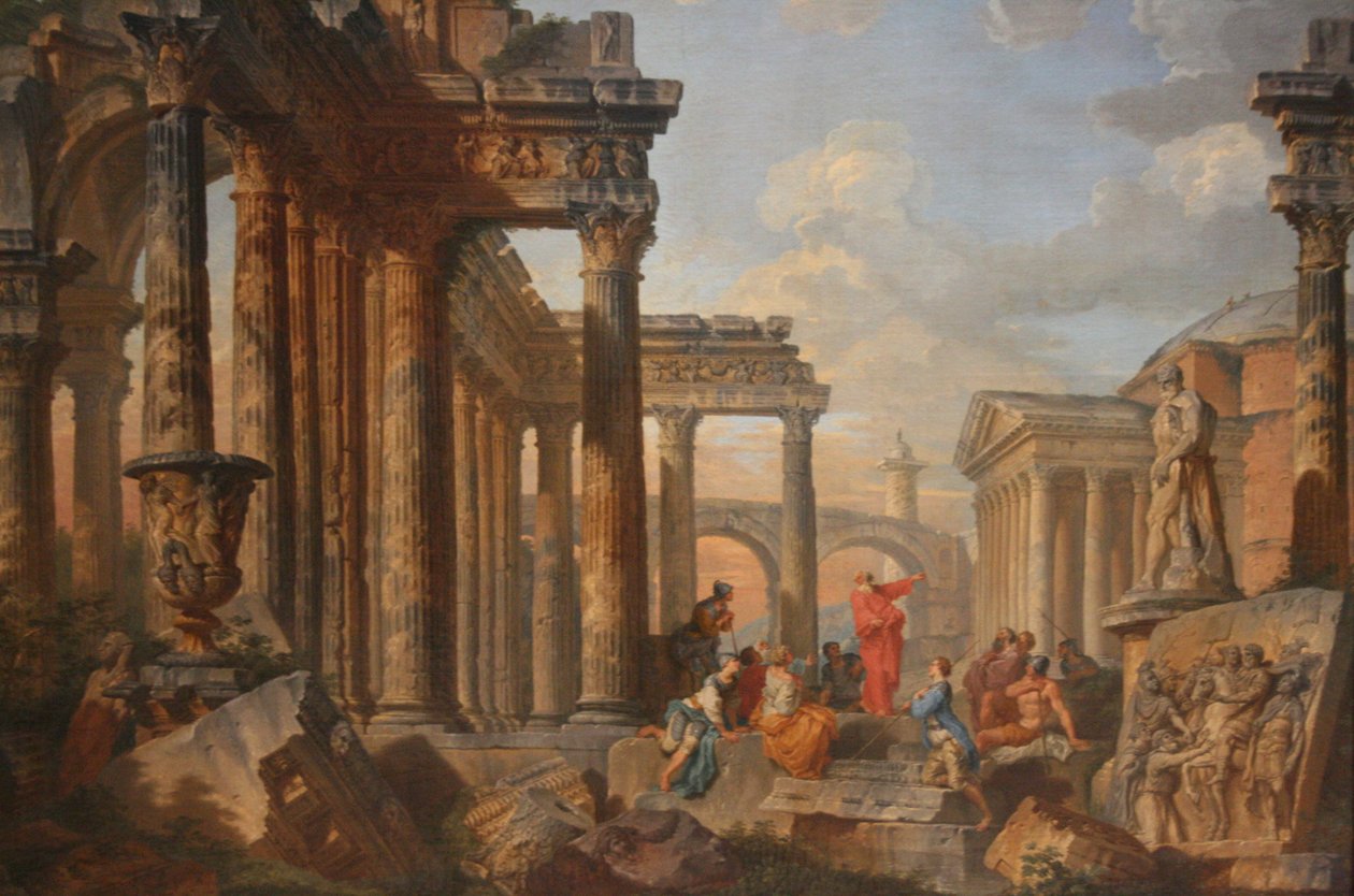 Romerska ruiner med en predikant av Giovanni Paolo Panini