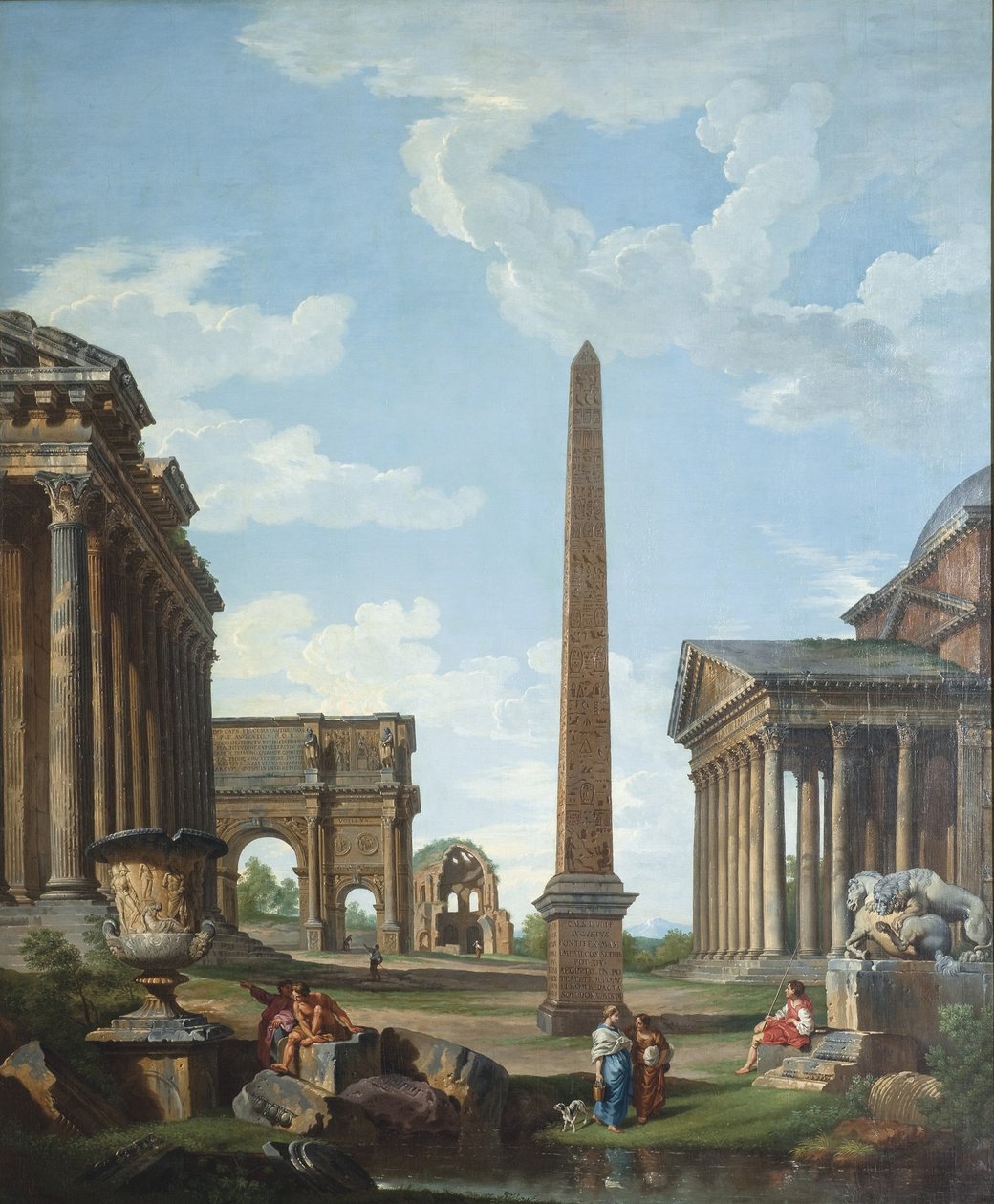 En capriccio med romerska ruiner och en scen ur Belisarius liv av Giovanni Paolo Pannini