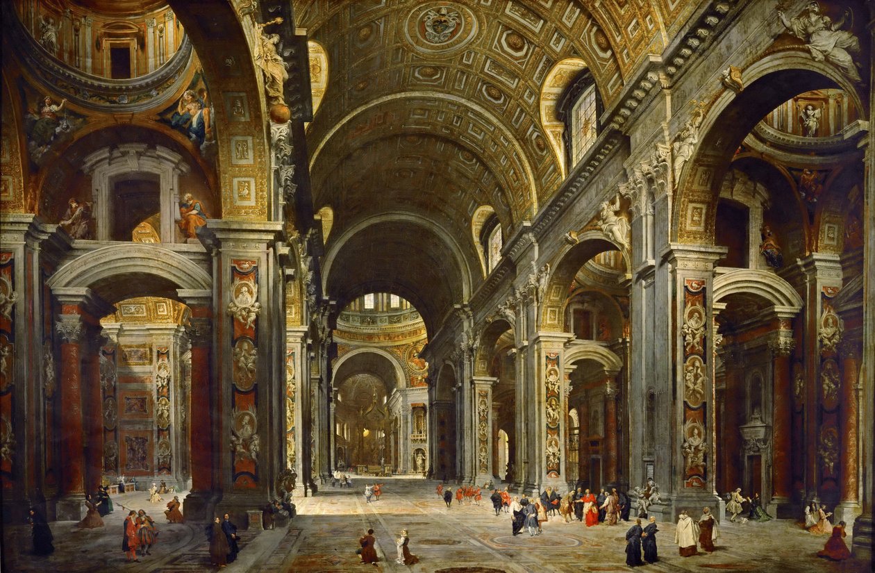 Kardinal Melchior de Polignac besöker basilikan Sankt Peter i Rom av Giovanni Paolo Pannini