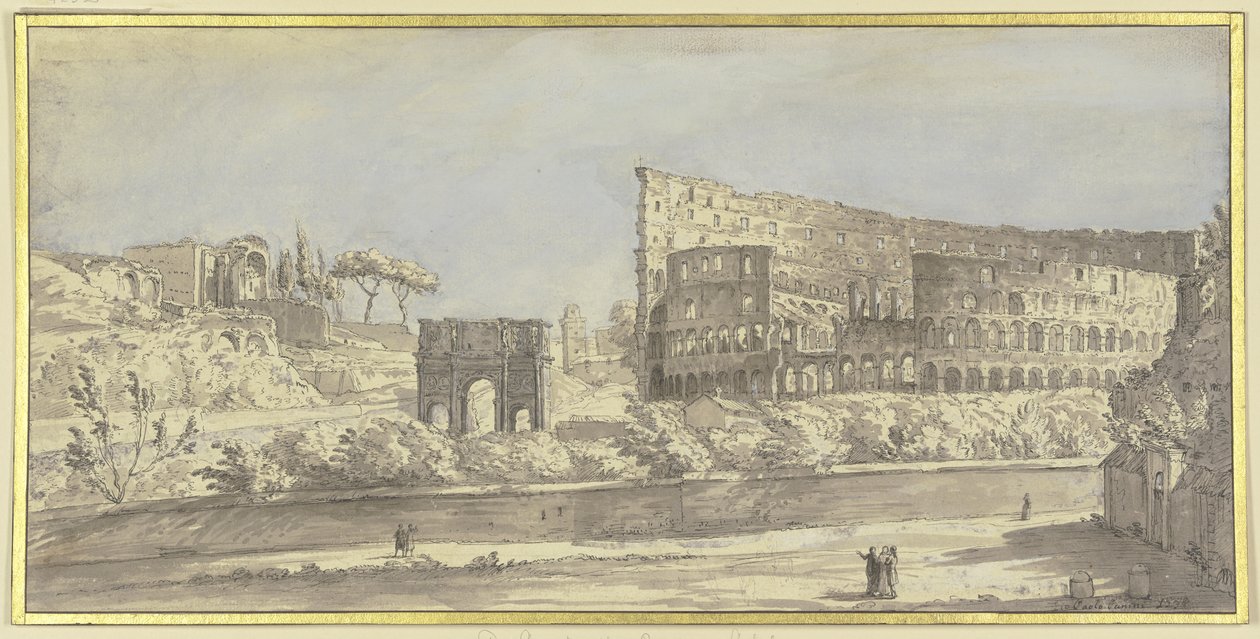 Colosseum och Konstantinbågen i Rom av Giovanni Paolo Pannini