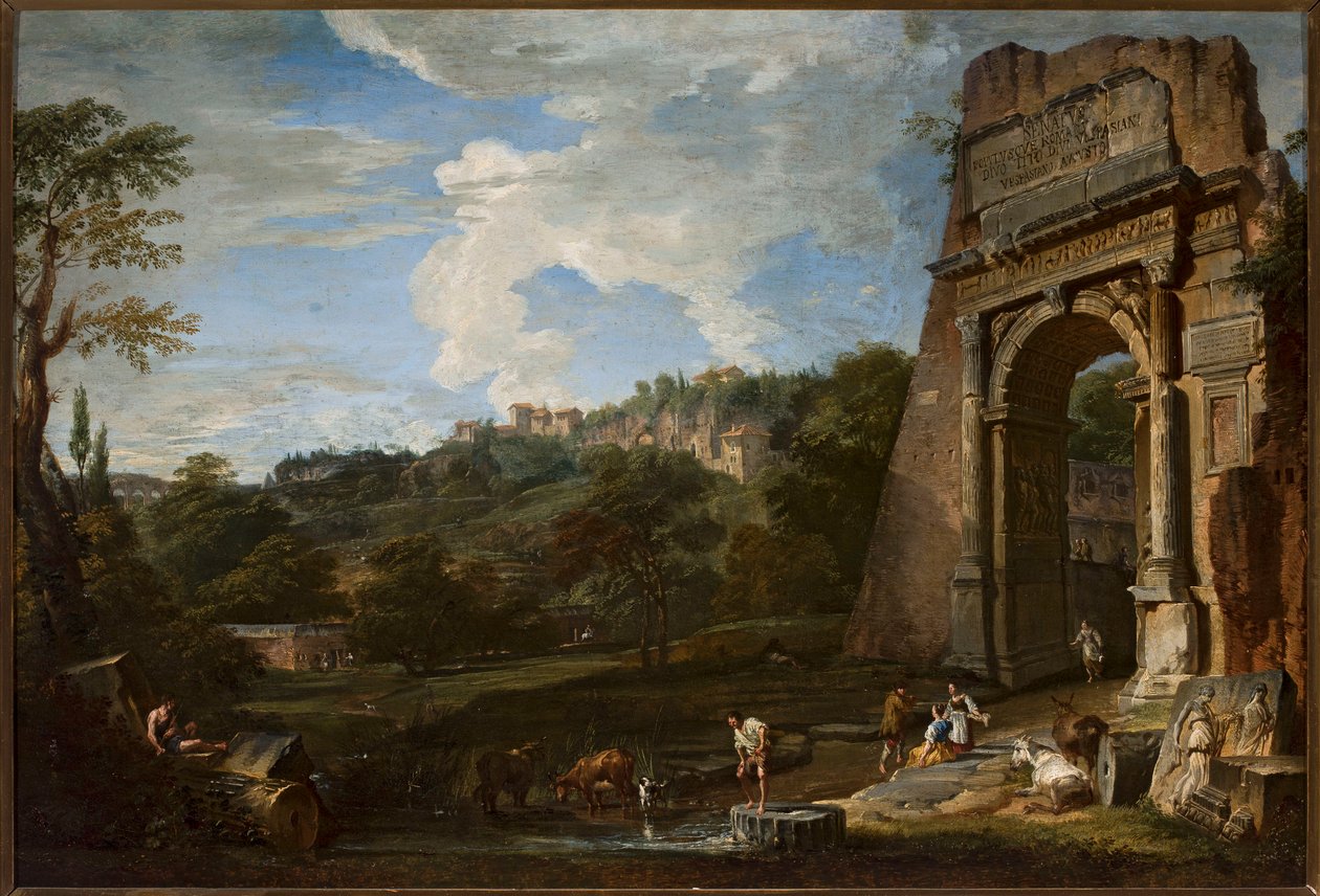 Landskap med Titusbågen av Giovanni Paolo Pannini